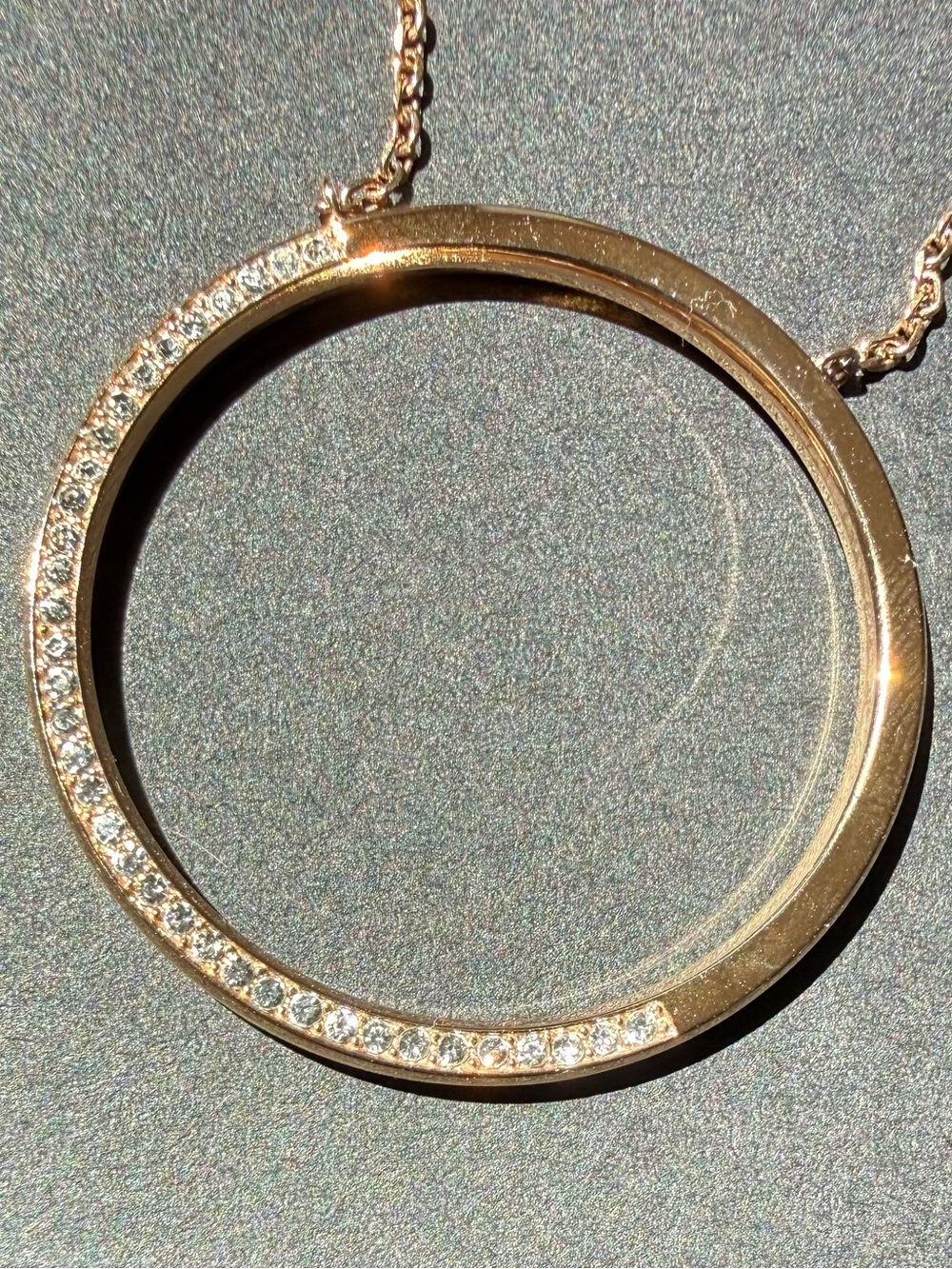 Michael Kors Rose Gold Brilliance Half Pavé Open Circle Pendant Necklace